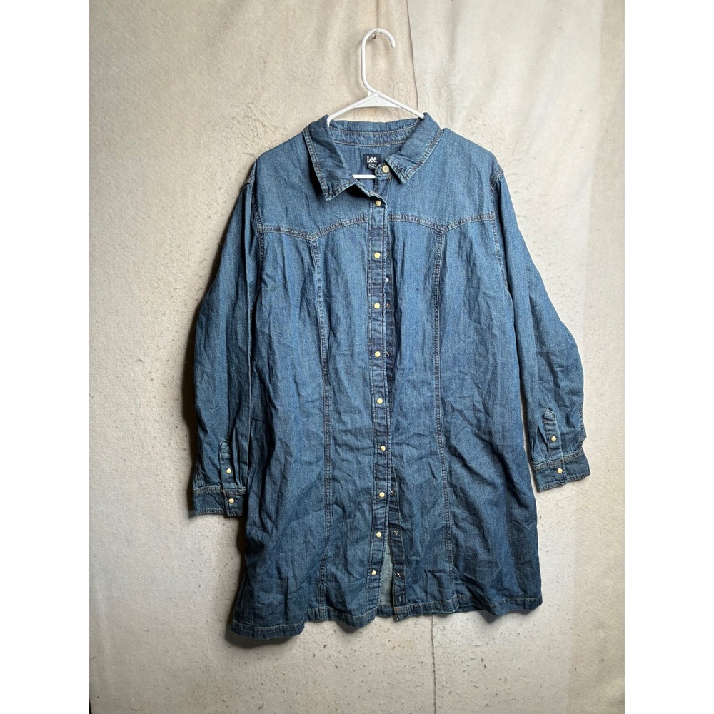 Lee Womens XXL Blue Denim Shirt Dress Long Sleeve Button Front Cotton 112374181